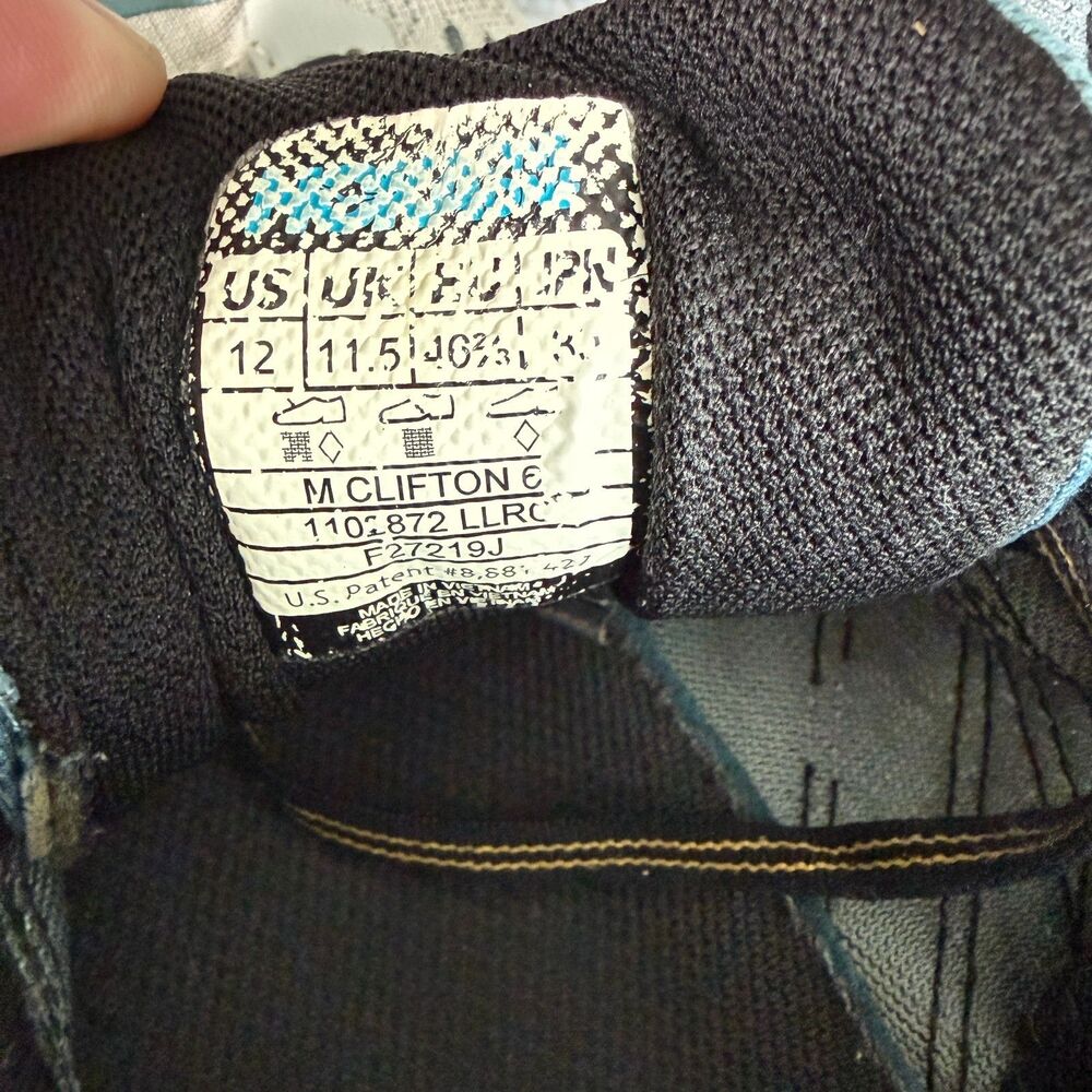 Size - 12 Hoka One One Clifton 6 Shoes Men's Gray Blue Running Max Cushion Road - Picture 9 of 11